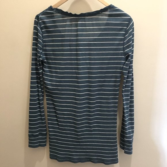 Y2K Teal & White Striped Long Sleeve Shirt - Picture 5 of 14
